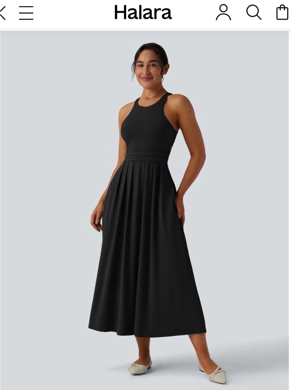 Round neck racerback midi casual dress with pockets